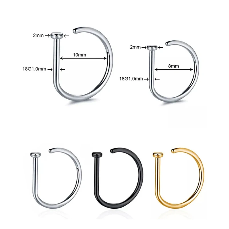 곡선 바벨 가짜 코 피어싱 D 모양의 Tragus 헬릭스 스터드 귀걸이 후프 Septum 링 스테인레스 스틸 콧 구멍 바디 쥬얼리