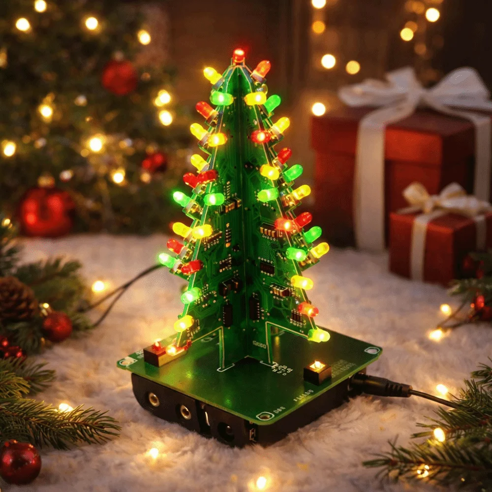 

Red Green Yellow LED LED Christmas tree flashing 3 Color /7 Color Soldering Practice Kit 3D LED Christmas Tree Kit