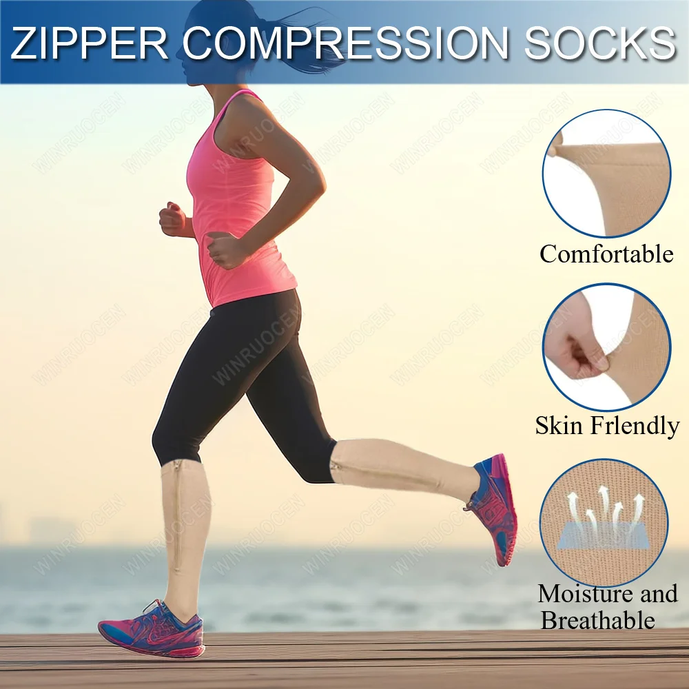 WINRUOCEN Medical Varicose Vein Zipper Compression Stocking for Edema Socks For Women Men Closed Toe Nylon High Elasticity