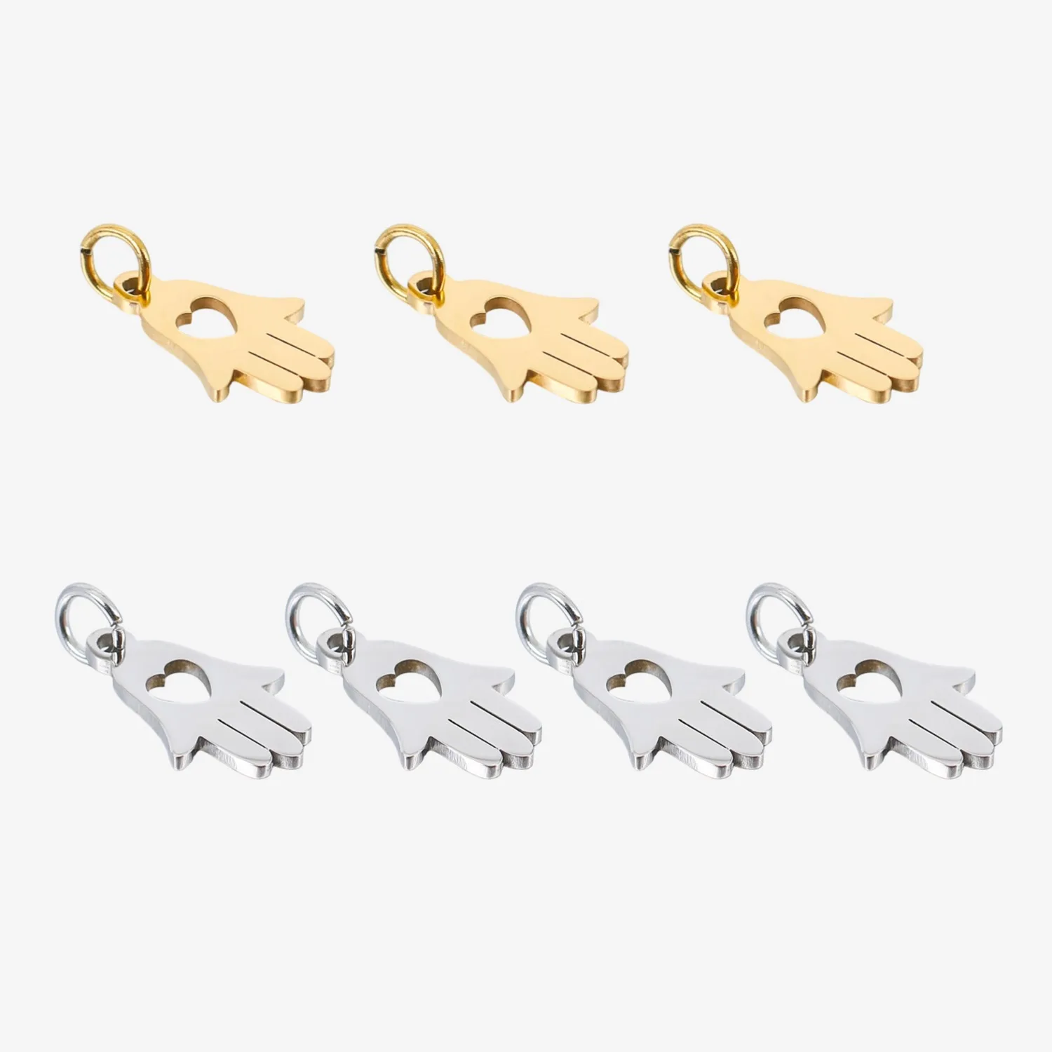 

5PCS Stainless Steel Hamsa Hand Pendant with Heart Cutout Gold Silver Charm DIY Jewelry Making Spiritual Protection Good Luck