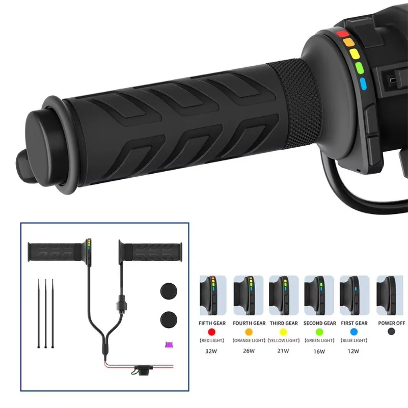 Universal Motorcycle Heated Handlebars Electric Bike Heated Grips Memory Function 5 Level Adjustment Overheat Easy Installation