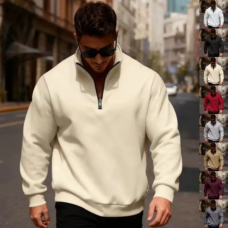 New Spring Autumn Men's Standing Collar Half Zipper Sportswear Long Sleeve Sweatshirts Men Casual Knitted Pullovers Daily Coats