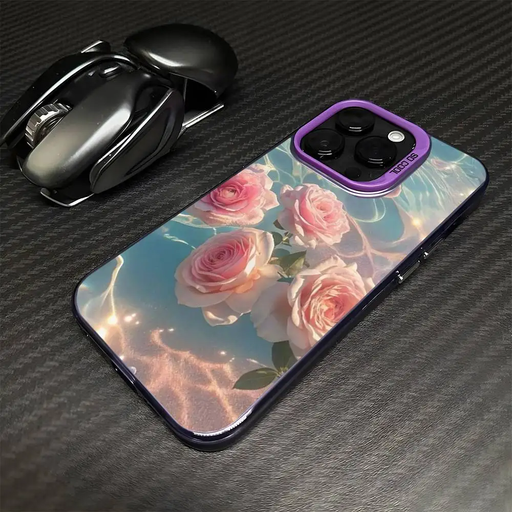 حافظة هاتف Pink Rose In Water لهاتف iPhone 16,15,14,13,12,11,Mini,Pro,MAX غطاء مقاوم للصدمات باللون الأرجواني غير اللامع