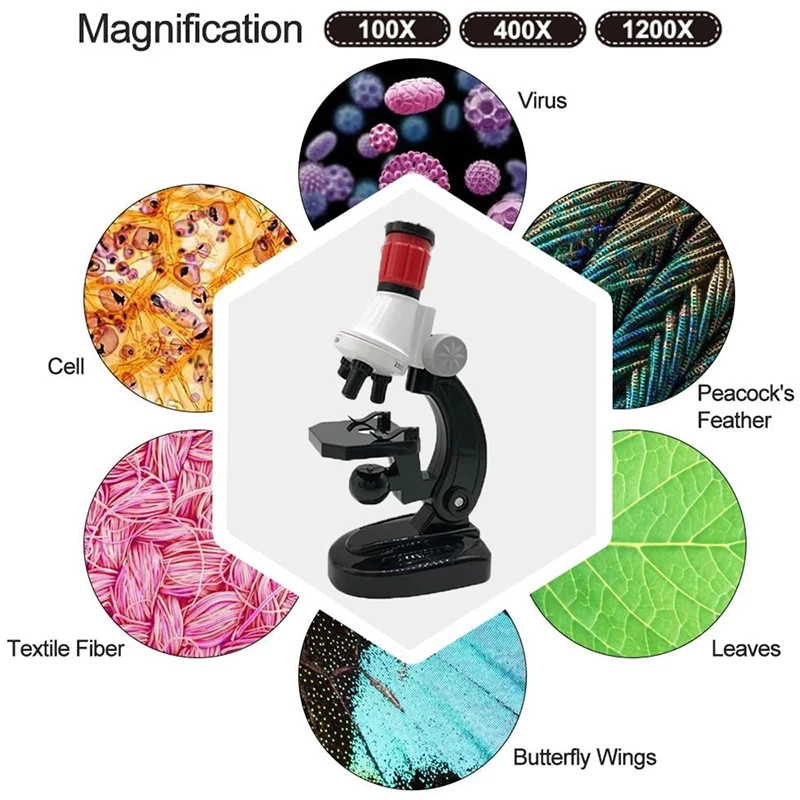 Beginner Microscope Science Kits Microscope for Kids  with 100X 400X 1200X and LED Best Gift for Educational Toy Birthday