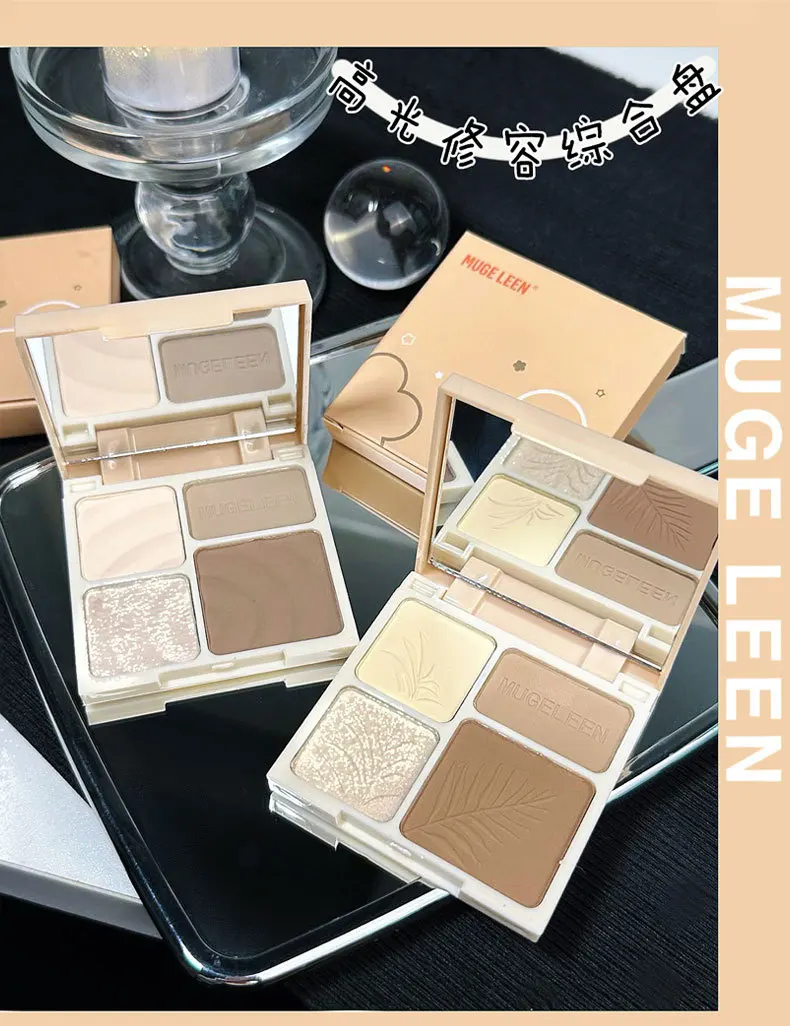 MUGELEEN Tavolozza di evidenziatori contorno a 4 colori Matte Shimmer Regalo di Natale Ombretto festivo portatile per il trucco