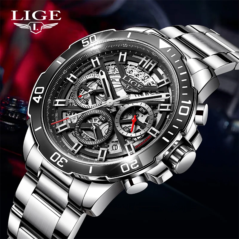 

LIGE Mens Watch Luxury Business Calendar Quartz Watches Waterproof Stainless Steel Man Watch Chronograph Clock Reloj Hombre+Box