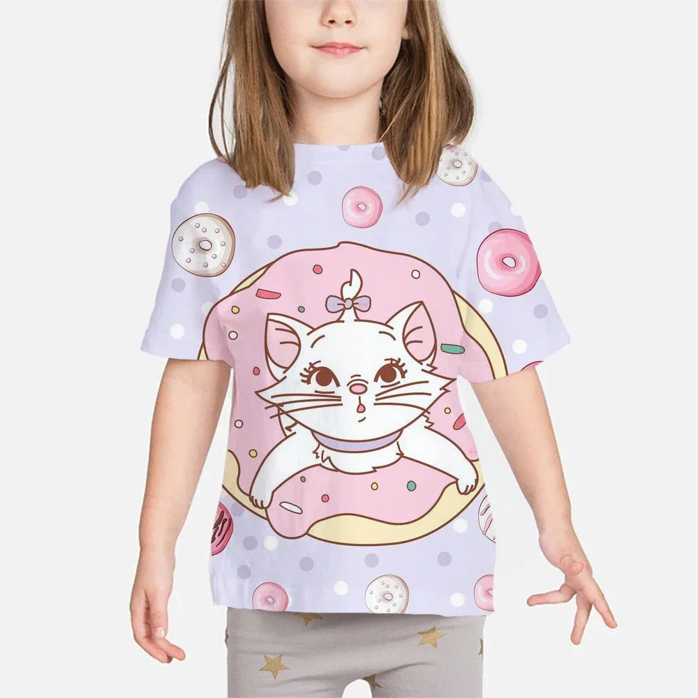 Children T-shirt Kawaii Disney T Shirt Disney cute Mary cat ​Anime Cartoon Casual Clothes Kid Girl Boy Short Sleeve Top Tee