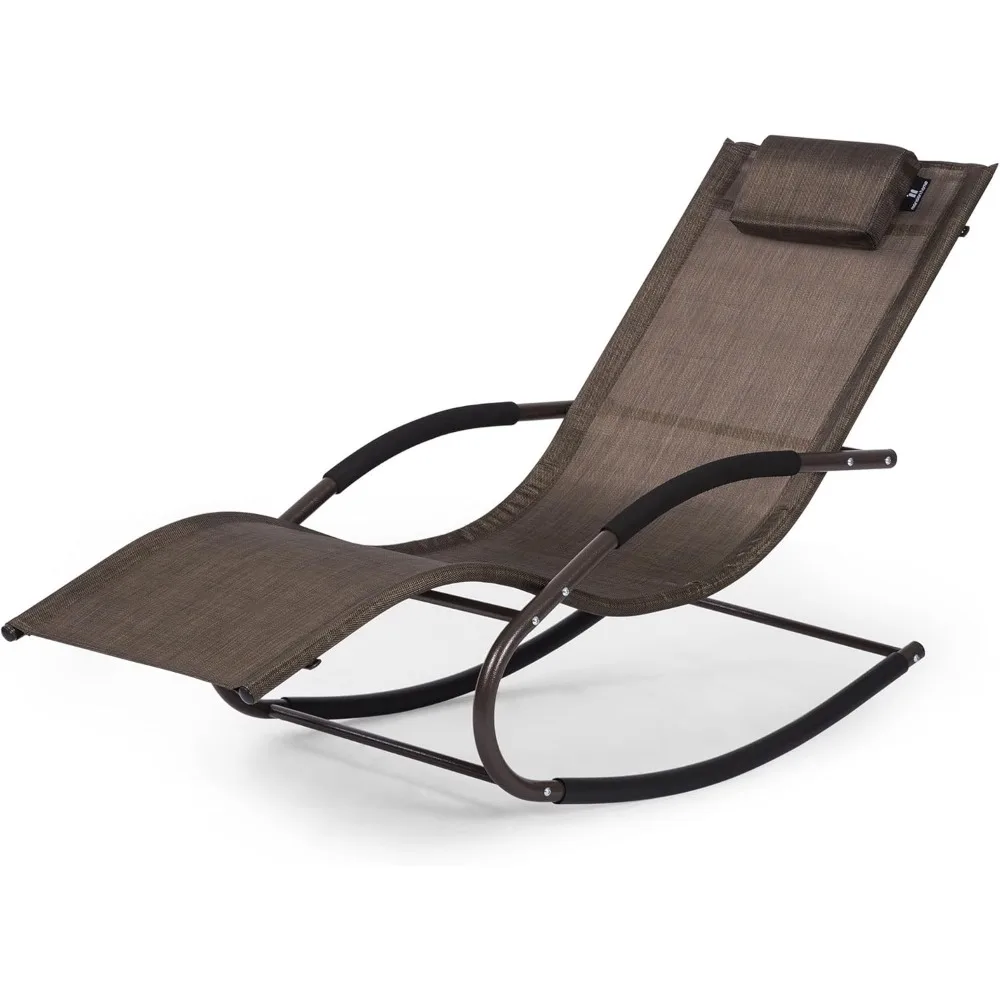Chaise lounge de exterior con almohada desmontable, marrón, duradero para patio, césped, piscina