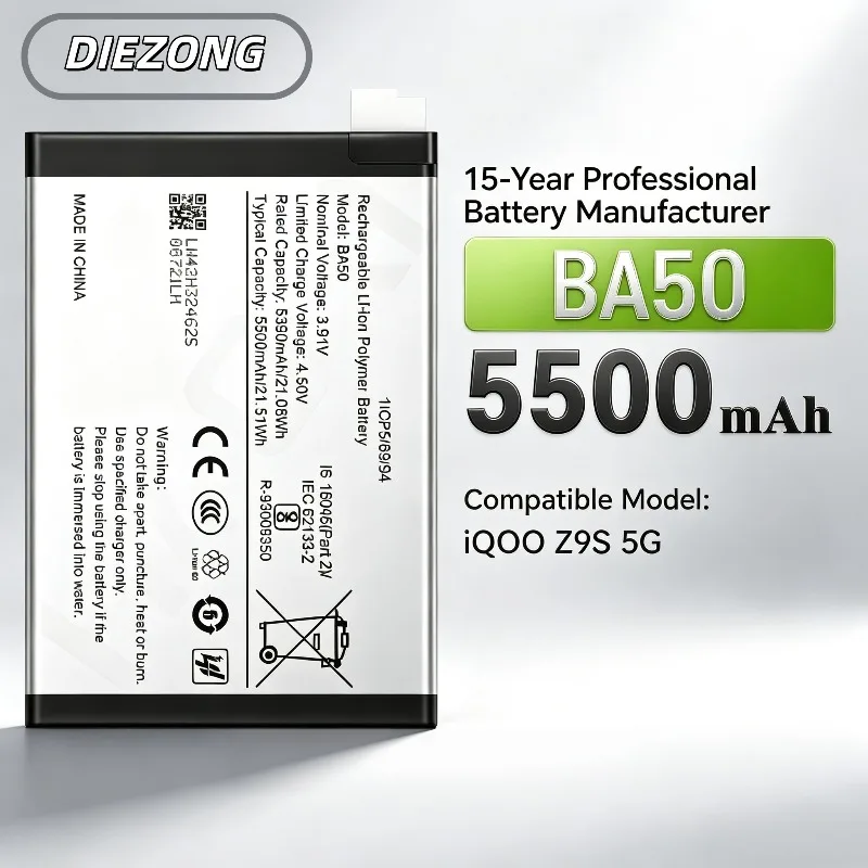 High‑quality  Battery Life BA50 Replacement Battery High‑Capacity Brand New Phone Battery for VIVO IQOO Z9S 5G