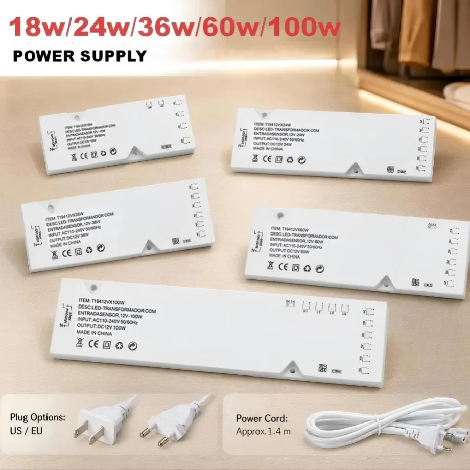 12V EU/US Plug 100W‑18W Power Adapter 6/10 Dupont Port LED Lighting Drive for Cabinet Light Strip TV Backlight Counter Bookcase