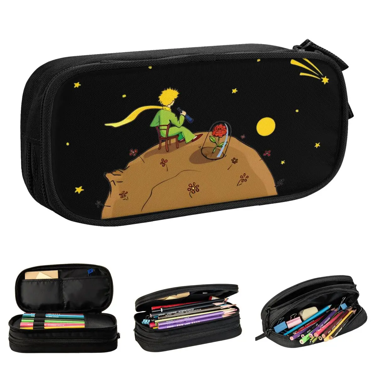 Trousse à crayons avec fermeture éclair pour filles et garçons, beaux grands sacs de rangement, le petit prince, la planète, la papeterie scolaire, les poudres, les étudiants