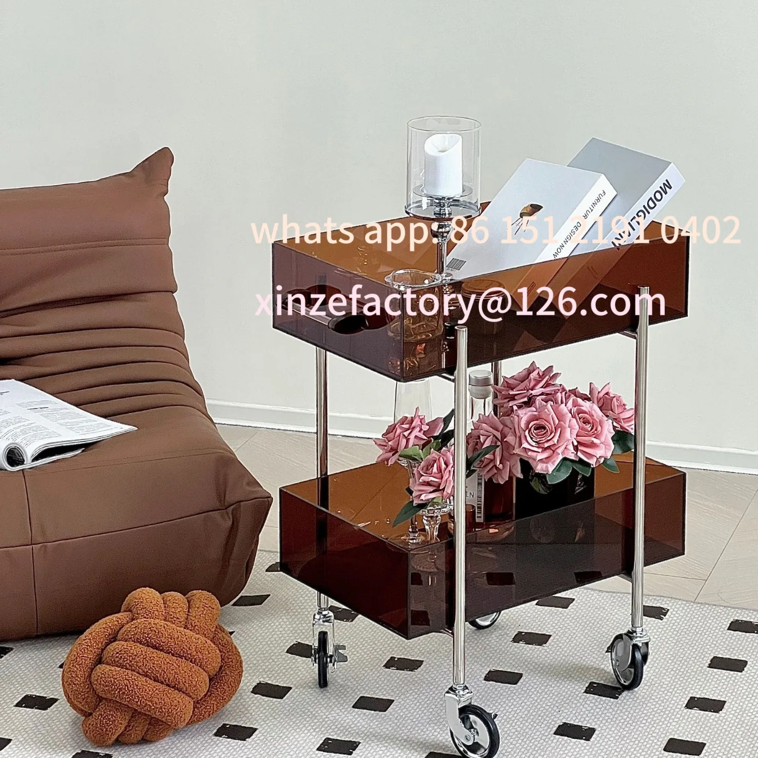 

Customizable multifunctional high-value acrylic trolley kitchen snacks multi-layer rack cabinet living room sofa corner