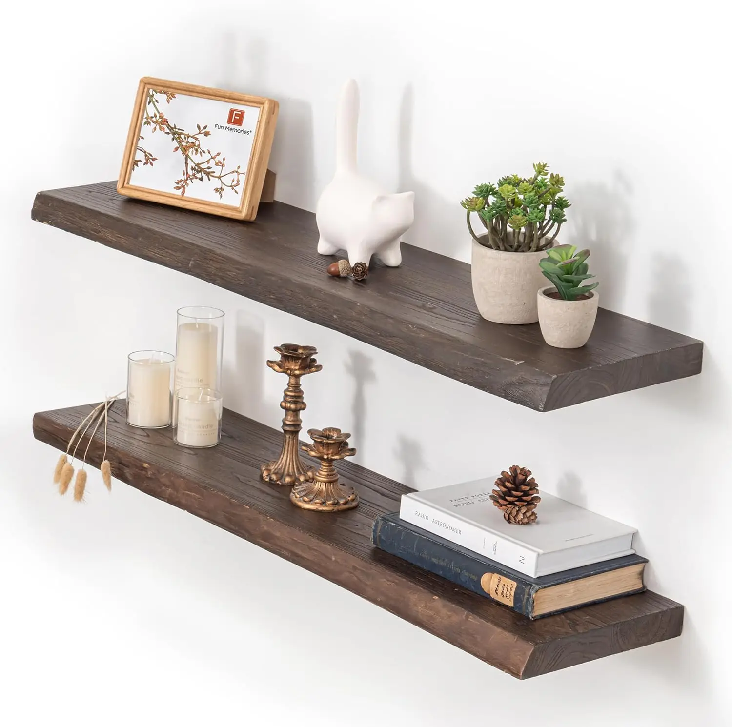 

Floating Shelves for Wall, 36"x9.3" Rustic Solid Live-Edge Elm Wood Wall Shelves, Heavy-Duty Floating Shelves with Invi
