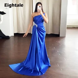 Eightale Royal Blue Evening Dress for Wedding Party Satin Beaded Customized Arabic Elegant Long Prom Gowns Celebrity Gown