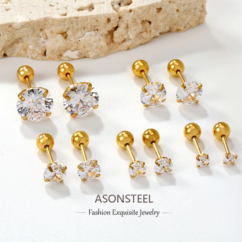 ASONSTEEL Trendy 3/4/5/6/8mm Größe Chirurgischer Edelstahl Zirkonia Ohrstecker Kristall Unisex Glänzend Schmuck Zubehör