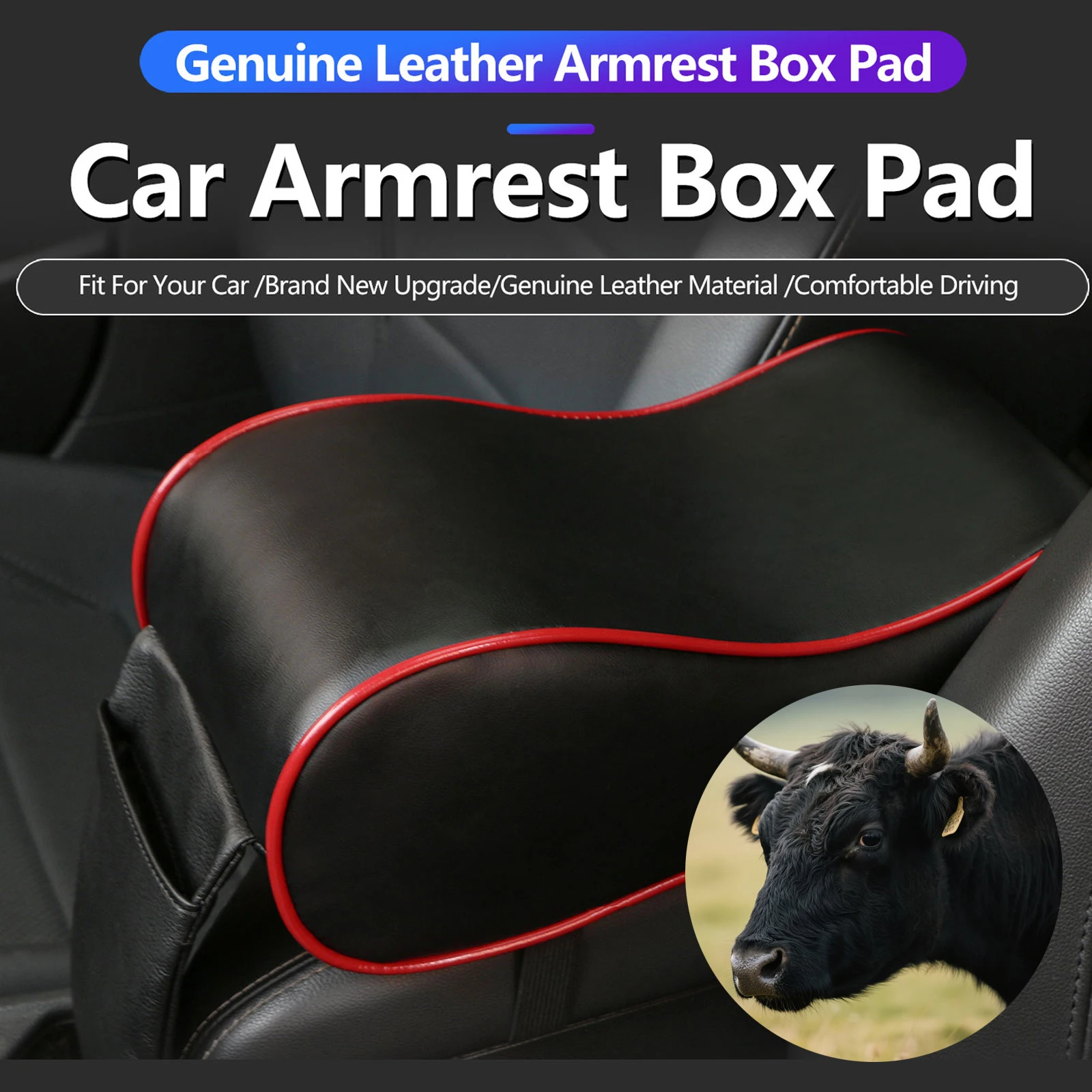 

Универсальный автомобильный подлокотник из натуральной яловой кожи, утолщенная защитная подушка из пены с эффектом памяти и карманом для хранения автомобильных аксессуаров