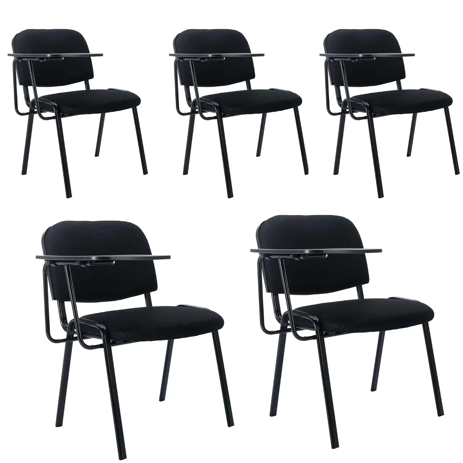 Black Tablet Arm Chairs Set of 5, Mesh Office Waiting Room Guest Nesting Stacking Chairs, Reception Chairs with Flip-Up Table