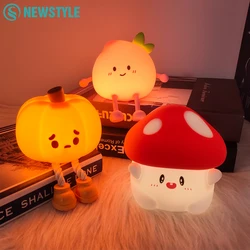 Cute Pumpkin Night Light Silicone Mushroom LED Sleeping Lamp Rechargeable Bedside Touch Nursery Nightlight For Kids Room