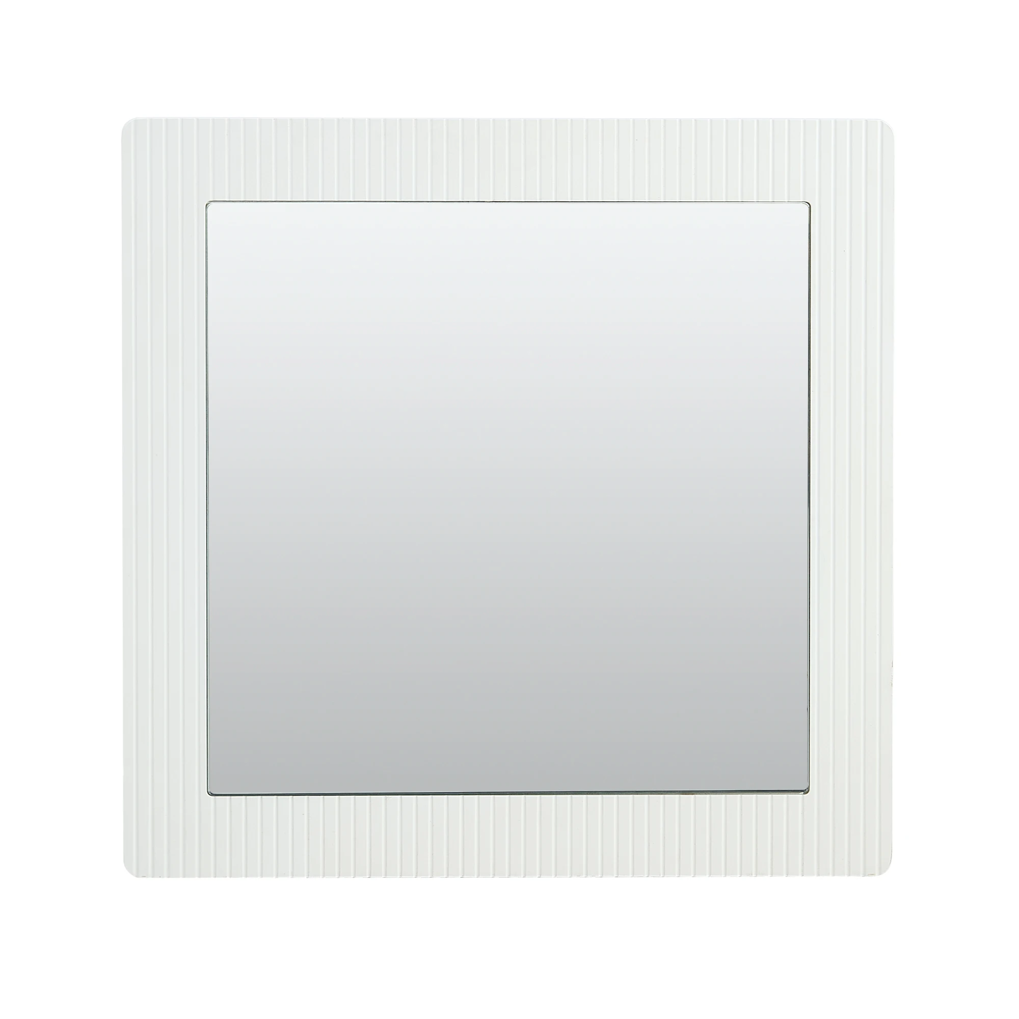 Miroir mural carré moderne avec cadre en bois blanc, réflexion claire, design intemporel pour couloir, chambre, salon