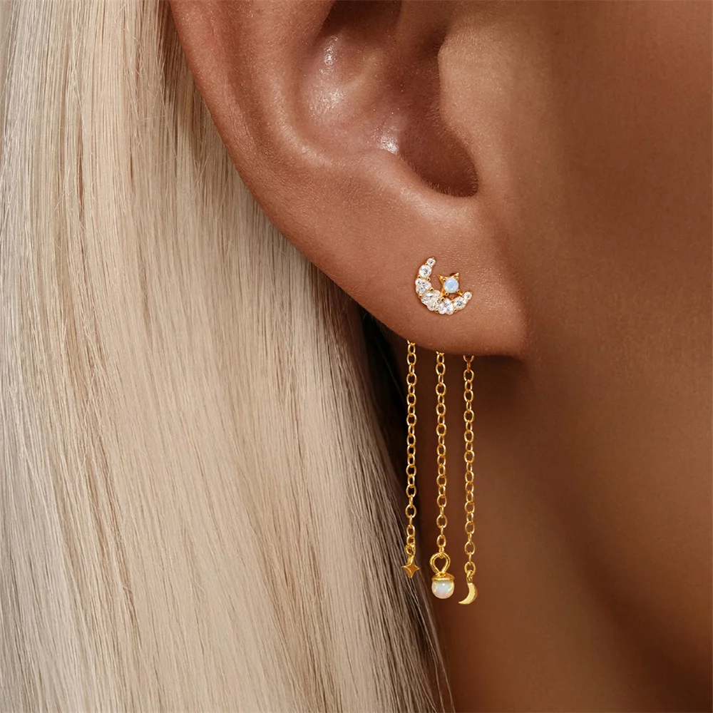 CANNER 1PC S925 Pure Silver Classic Four-pointed Star Stud Earrings Aubao Earrings Noble Beautiful No Color Fading and Piercing