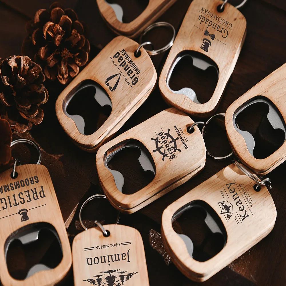 Personalized Hand Carved Wooden Keychain with Bottle Opener for Groomsmen Wedding Decoration  Party   Banquet  Camping  Favors