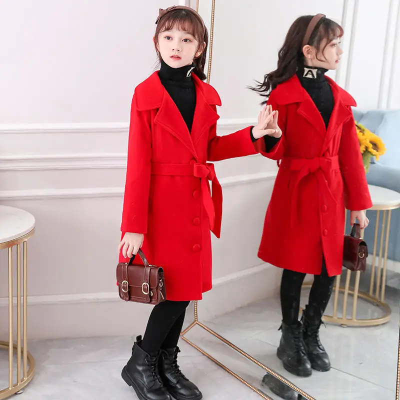 teenage girls Cotton Padded Thick Woolen Outerwear Jacket Kids Winter Cute Red Long Coat Teenager Girls Fashion 8 14 15 clothes