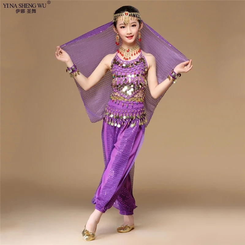 Conjunto de trajes de danza del vientre para niños, trajes de danza Oriental, 2/8 Uds., tela de danza del vientre para niñas, danza del vientre india de Bollywood egipcio