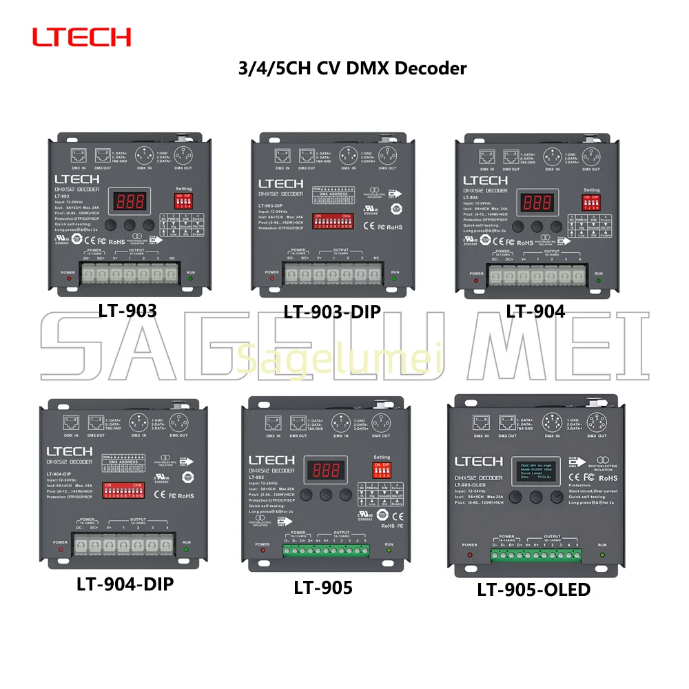 DC12-24V DMX/RDM 3/4/5CH 8/16bit DMX512 Digitale Display XLR3pin RJ45 PWM Decoder Voor LED RGB/RGBW/RGBWY LT-903/904/905 DIP