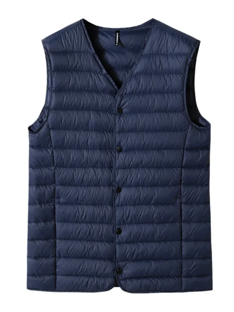 2023 New Winter V-Neck Men's Vest 80% White Duck Down Padding Vests Lightweight Sleeveless Jackets Warm Gilet Coat Plus Size 8xl