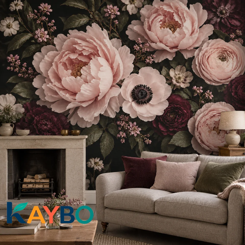 Peony Floral Wall Mural Moody Botanical Wallpaper Vintage Blush Flowers Living Room Bedroom Non Self Adhesive Large Flower Decor