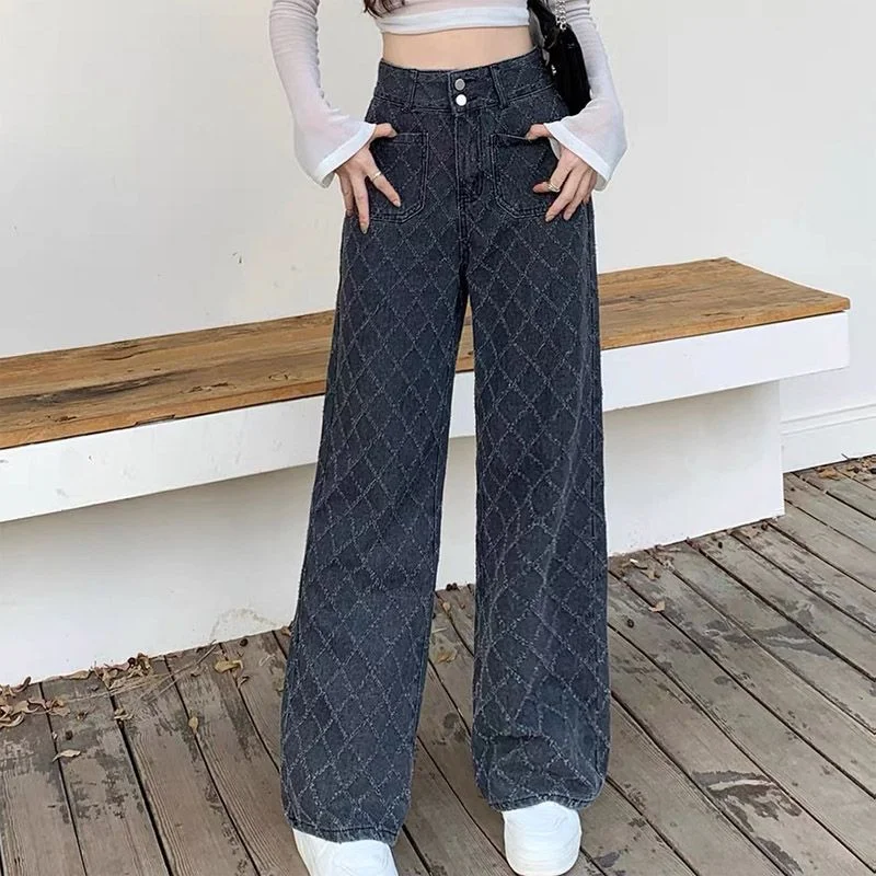 

Новые брюки с завышенной талией, жаккардовые джинсы, свободные утягивающие прямые брюки