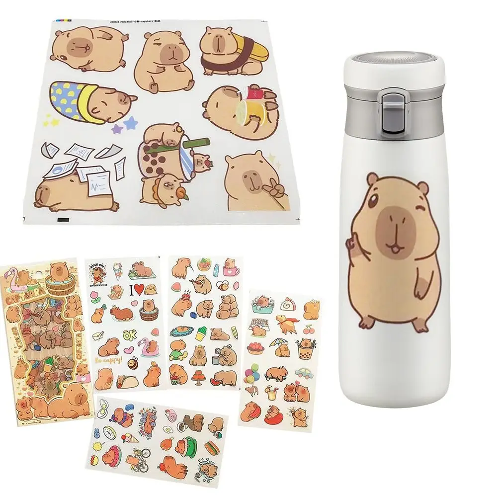 4Pcs/bag PET Capybara Sticker Stationery Cartoon Capybara Handbook Stickers Scrapbooking Waterproof DIY Decorative Stickers