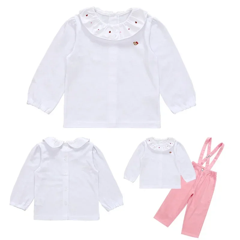 

Japanese Style Girls Blouse Spring & Autumn Unisex Cotton Family Children's Clothing Boys' Lace Collar Long-sleeved Shirts