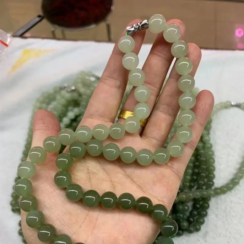 Hetian Jade Qinghai Material Gradient Color 10Mm Mother'S Necklace