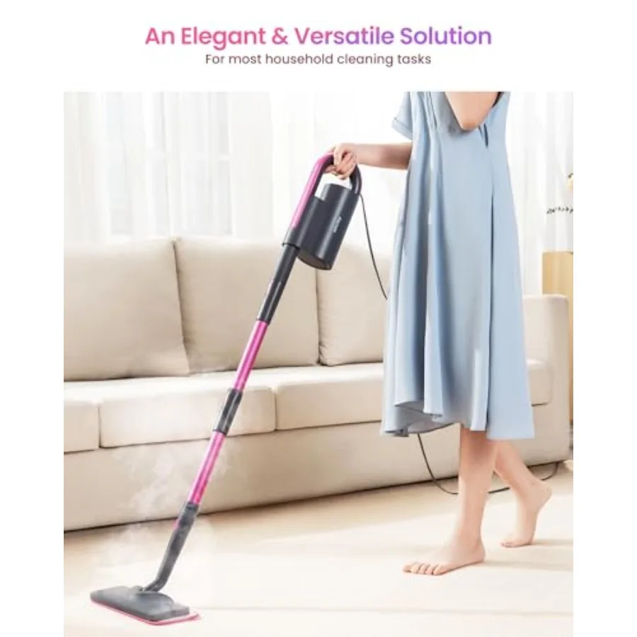 19-in-1 Steam Mop Dual-Rod Design with Detachable Handheld Steamer for Walls Grouts Hard Floors Tiles Includes Multi-purpose Ac