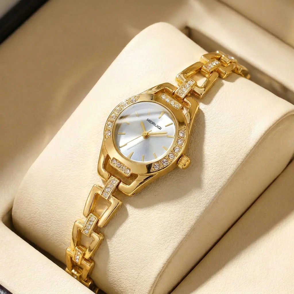 

1pcs Women's white dial alloy strap vintage fashion slim bracelet rhinestone details Quartz Watch for business party holiday