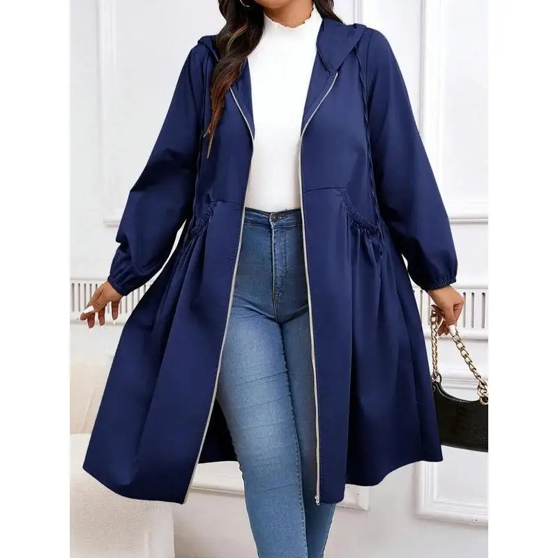 plus Size  Drawstring Zip up Hooded Jacket Big Size Women's Coat Winter Fashion Outerwear for Pear Shaped Ladies