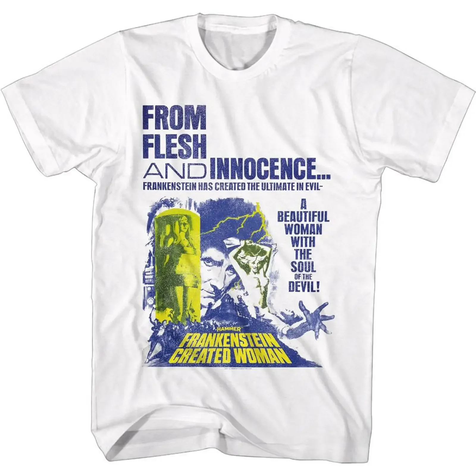 Hammer Horror Flesh and Innocence Frankenstein White Adult T Shirt vintage Washed Comfortable designer clothes graphic