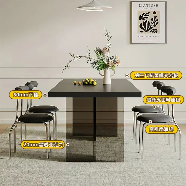 Tavolo da pranzo in ardesia acrilica, puro nero italiano minimalista Internet celebrità piccolo appartamento domestico in ardesia sospesa,