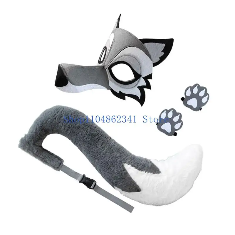 تشمل إكسسوارات 5ASD Wolf Cosplay Cosplay Wolf Face Mask Wolf Tail و Wloves for Kid Adult Masquerade Christmas Halloween Party