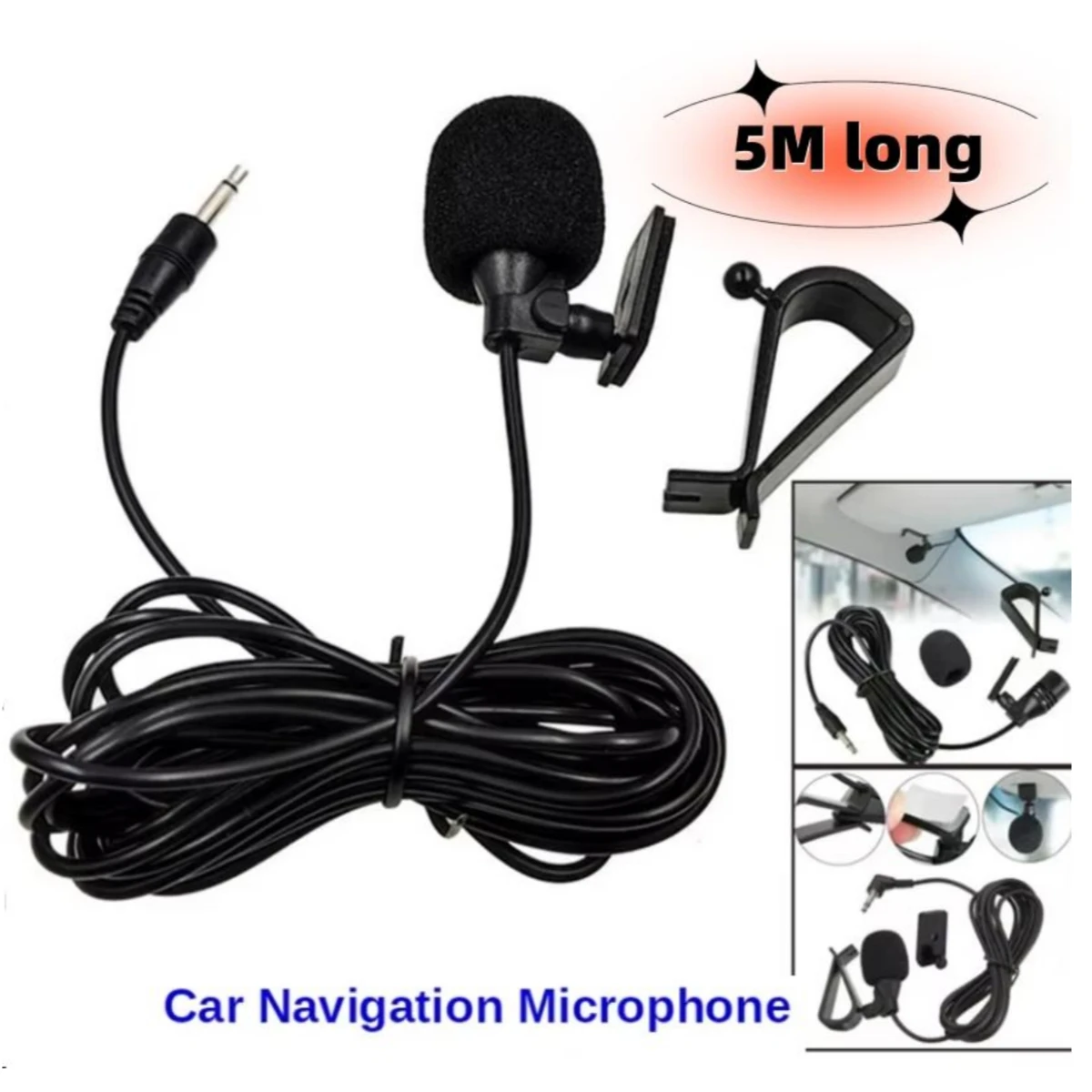 Mikrofon samochodowy 5m długi mikrofon stereo SM Lotus 3.5mm mono 2.5mm wtyk audio nawigacja przewodowy klips zewnętrzne przewody mikrofony samochodowe radio — zdjęcie produktu 4