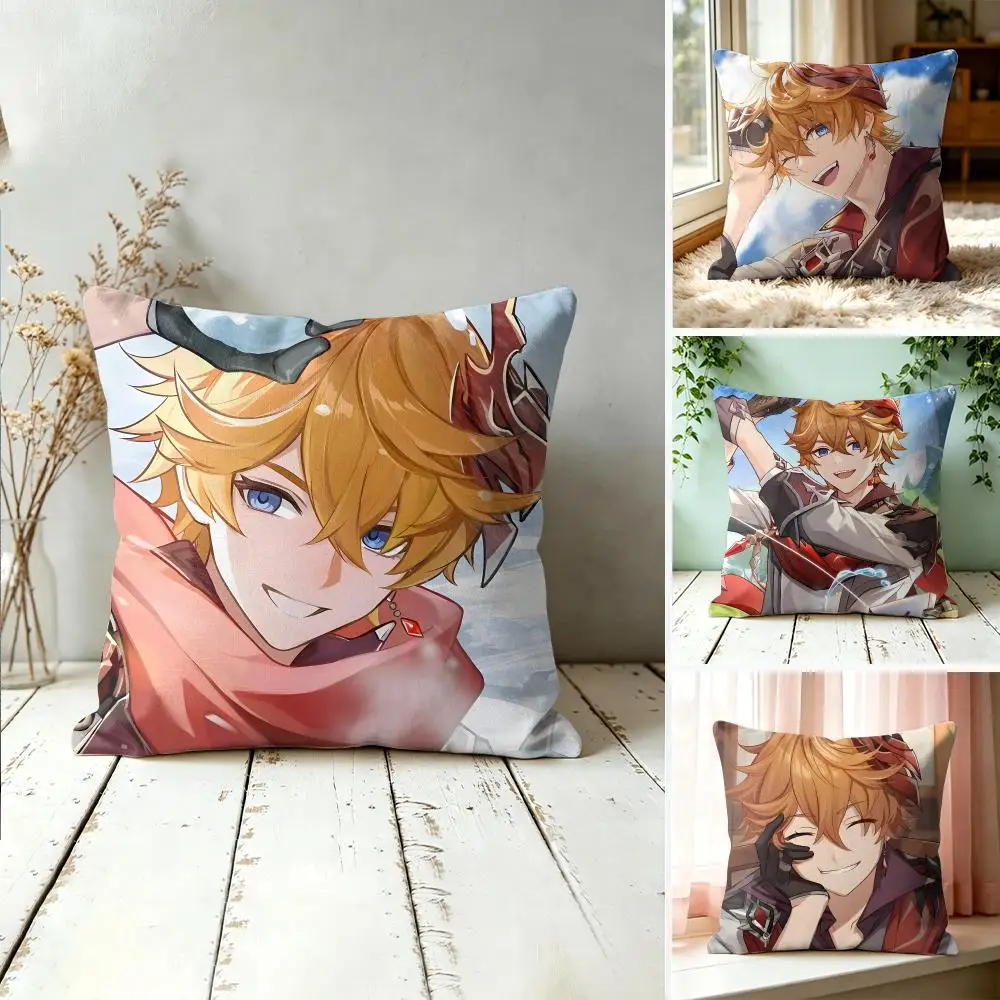 G-Genshin Impact Tartaglia Cushion Cover Wrinkle-Resistant Short Plush Cushion Covers Breathable Machine-Washable