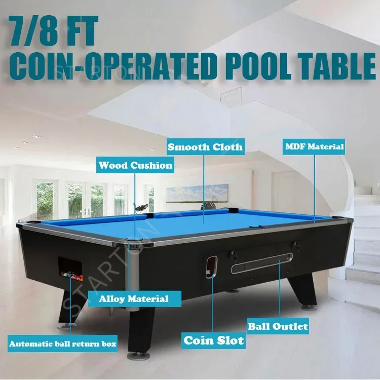 White Commercial Professinal 7ft 8ft Coin-operated Token Billiard Snooker Pool Table with Coin Operated Slate Op Mechanism