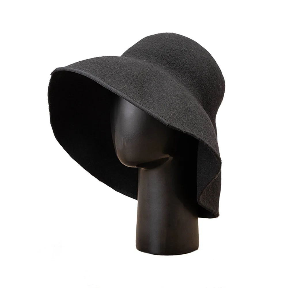 

New Fashion Casual Simple Foldable Wool Wide Brim French Face Covering Hat Fisherman Hat Snow Mountain Hat Formal Hat