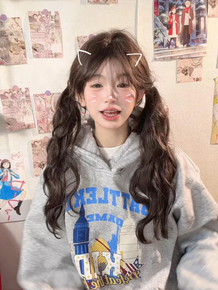 

American Retro Letter Print Hoodie Women's Spring Autumn Loose Casual Versatile Outerwear Long Sve Vintage Sle