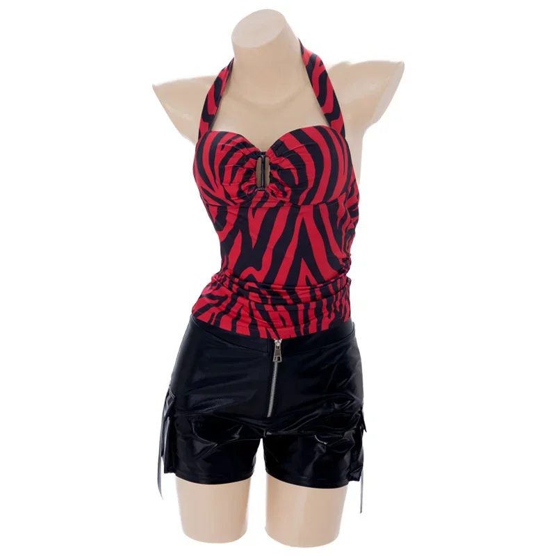 Women Nikki Halloween Costume Set With Halter Crop Top And Faux Leather Shorts For Cosplay Party Wear - Product detail