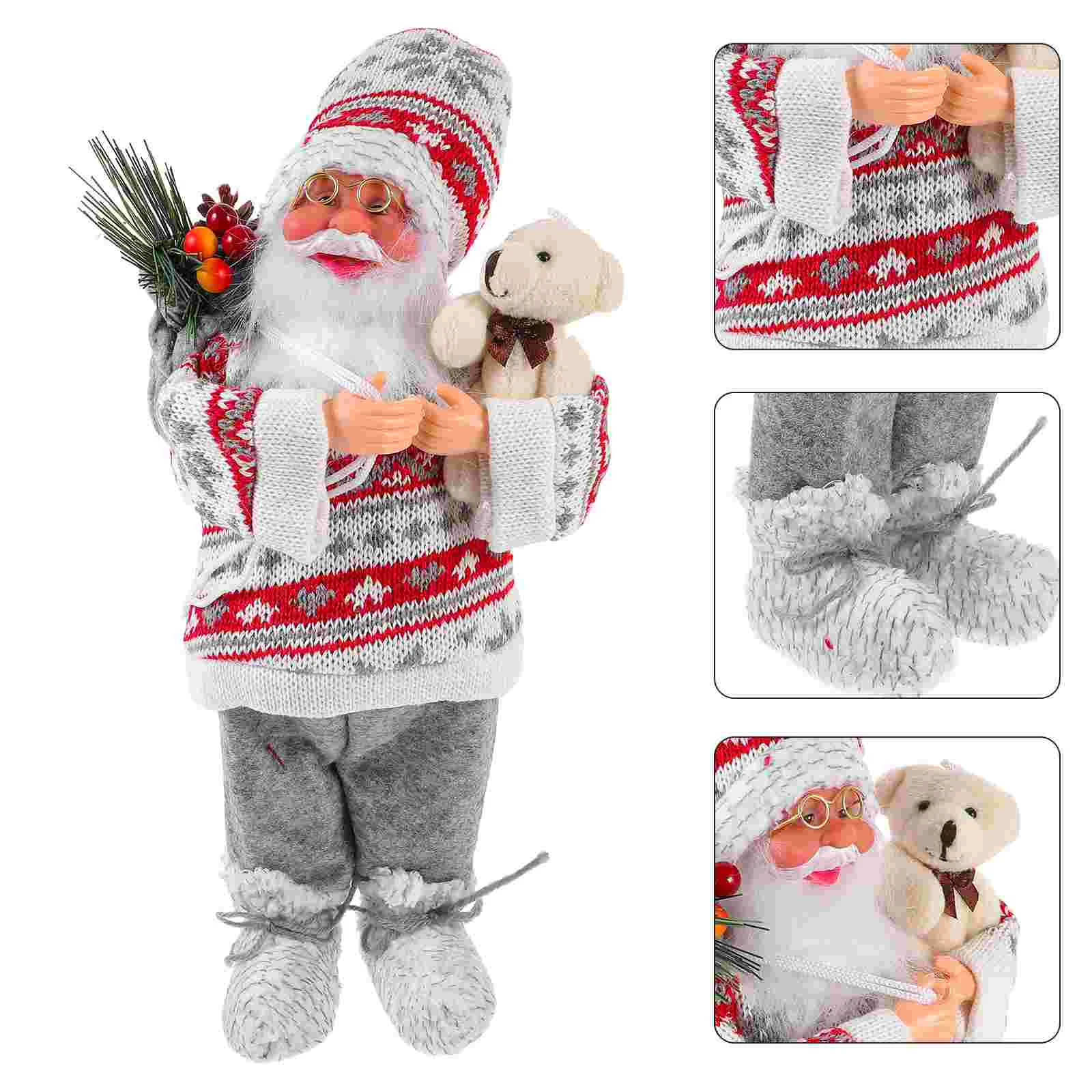 

Santa Claus Christmas Decoration Standing Statue (Gray Red) Figurine Xmas Tabletop Figure Sculpture Decorations Toy