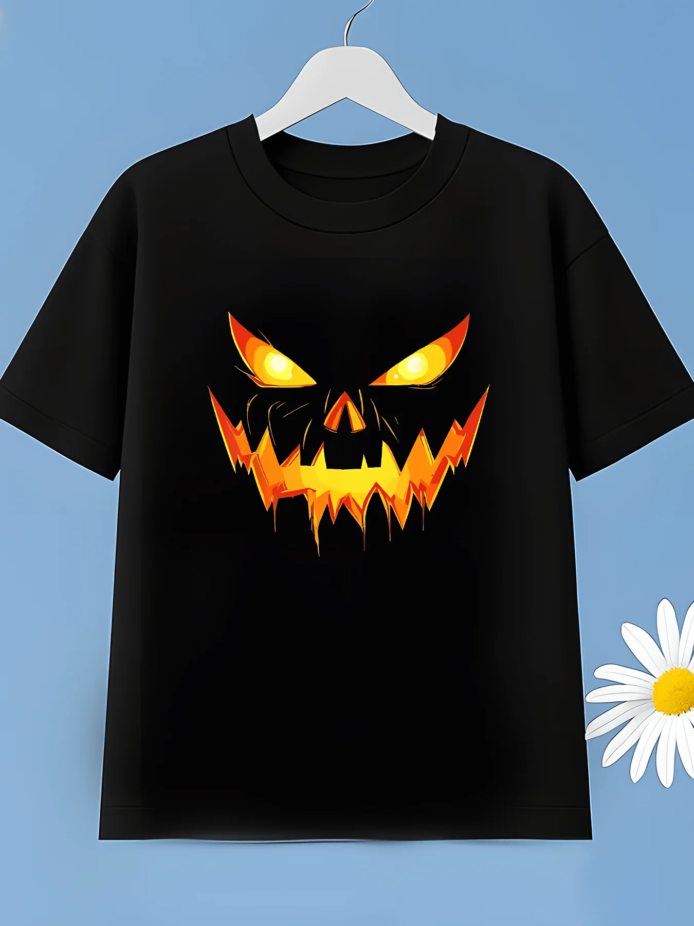 Kids Halloween Tee Scary Jack O Lantern Pumpkin Face Graphic Crew Neck T Shirt Boys Girls Summer Soft Top For Holiday Party Wear