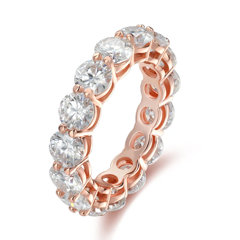 3‑3.5‑5MM D‑Color VVS1 Full Moissanite Band Ring Pass Diamond Tester S925 Sterling Silver Rose‑Gold‑Plated Luxury Sparkling Fine Jewelry Gift For Women Wedding Anniversary Daily Wear view 2