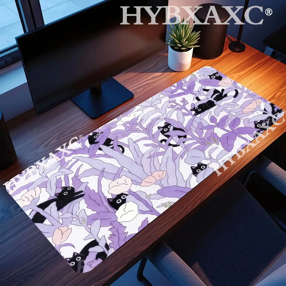 HYBXAXC Cute Black Cat Mouse Pad Large Keyboard Mousepad Rubber Extended Pink Purple E-Spoarts Desk Pad Gamer Design Deskmat